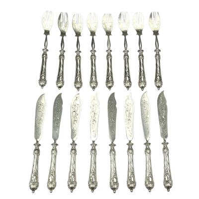 Stříbrný příbor na rybu pro 8 osob - konec 19. století