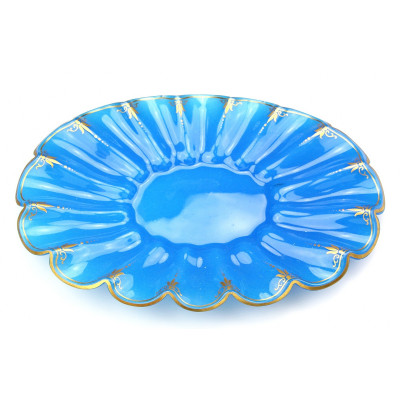 PRODÁNO - Druhorokoková servírovací souprava z modrého skla