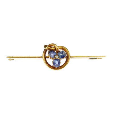 SOLD - Gold brooch with sapphires and rose cut diamond