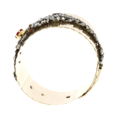 Gold bracelet with ruby bow and diamonds - 17 cm