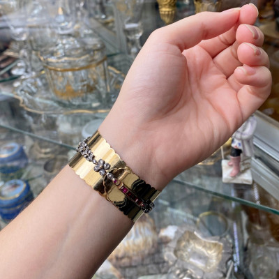 Gold bracelet with ruby bow and diamonds - 17 cm