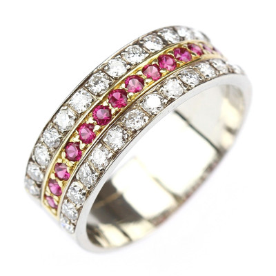 Briliantovo-rubínový zlatý prsten