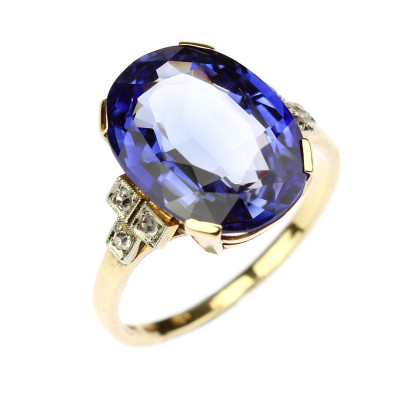 SOLD - Synthetic sapphire and topazes art deco ring