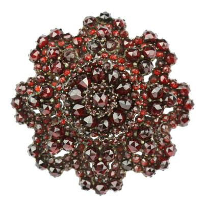 SOLD - Large flower brooch with garnets - M. Kersch