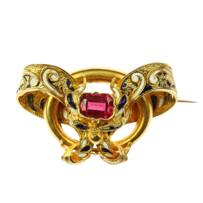 Zlatá biedermeier brož s emaily