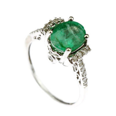 Zlatý prsten se smaragdem a diamanty