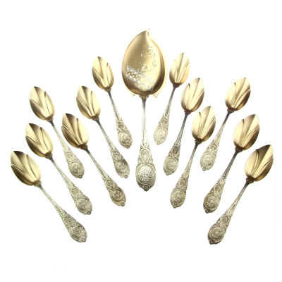 Silver ice cream spoon set - John R. Wendt, after 1873