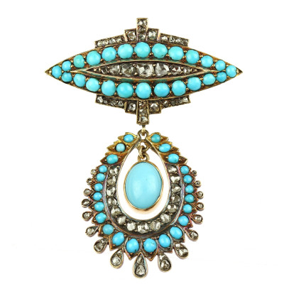 Brooch/pendant with turquoises and diamonds