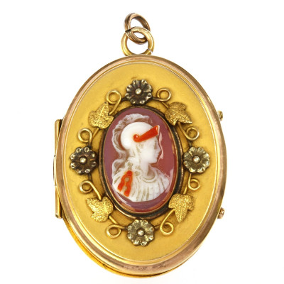 Gold locket with agate cameo - Pallas Athena