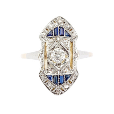 SOLD - Art deco diamond and synthetic sapphire ring
