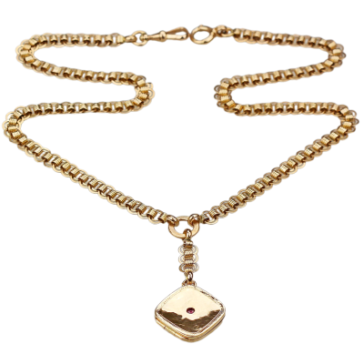 Long gold chatelaine with medallion - early 20th century