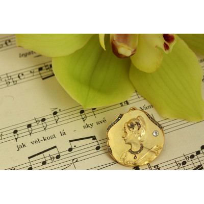 PRODÁNO - Secesní brož/přívěsek s diamanty