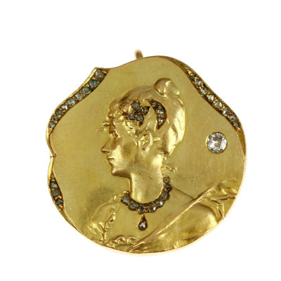 PRODÁNO - Secesní brož/přívěsek s diamanty