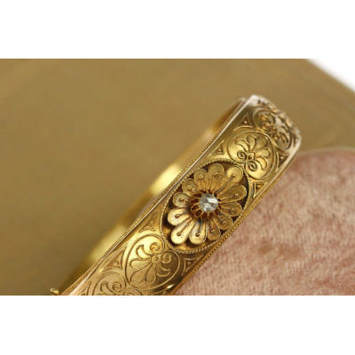 PRODÁNO - Rakousko-uherský zlatý náramek s diamantovou routou