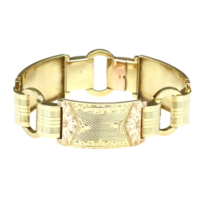 PRODÁNO - Zlatý art deco náramek s gravírováním - 18 cm