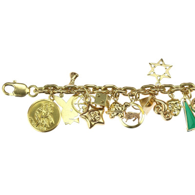 Zlatý náramek s 25 přívěsky - 19,5 cm