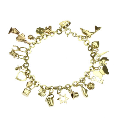 Gold bracelet with 23 charms - 17,5 cm