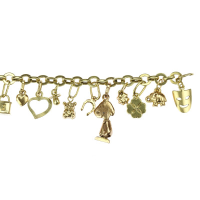Gold bracelet with 23 charms - 17,5 cm