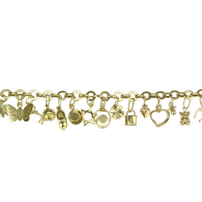 Gold bracelet with 23 charms - 17,5 cm