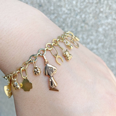 Gold bracelet with 23 charms - 17,5 cm