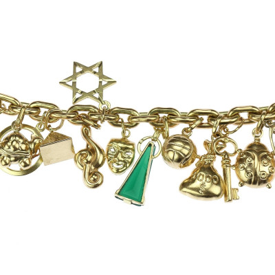 Zlatý náramek s 25 přívěsky - 19,5 cm