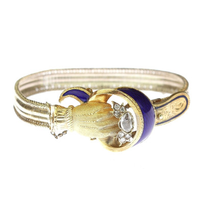 PRODÁNO - Druhorokokový zlatý náramek se smalty a diamanty - 17,5 cm