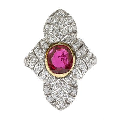 Platinum ring with ruby and diamonds