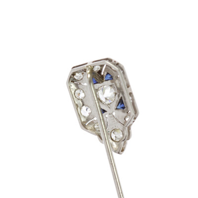 PRODÁNO - Art deco platinová jehlice s diamanty a syntetickými safíry