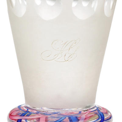 Skleněná číška s monogramem - 1. pol. 20. století