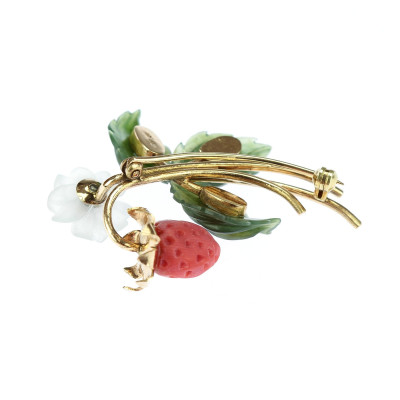 PRODÁNO - Zlatá florální brož - lesní jahůdka