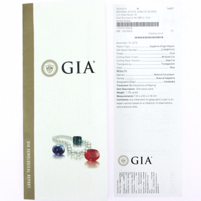 Platinový prsten se safírem - certifikace GIA