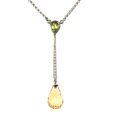 Gold necklace with peridot, citrine, and diamonds