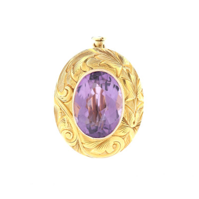 Yellow 14k gold amethyst brooch