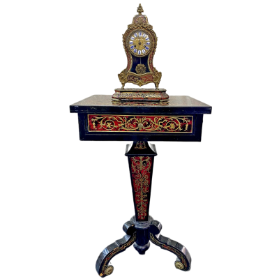 Clock and table with Boulle-style marquetry