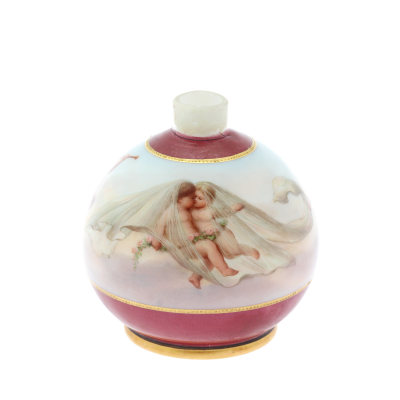Milk glass vase with painted scene