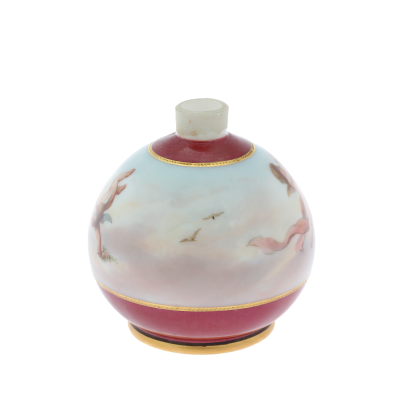 Milk glass vase with painted scene