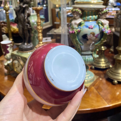 Milk glass vase with painted scene