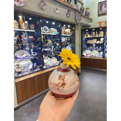 Milk glass vase with painted scene