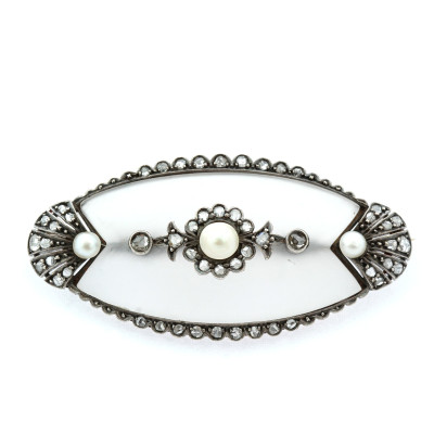 Austro-Hungarian brooch with rock crystal, diamonds, and pearls