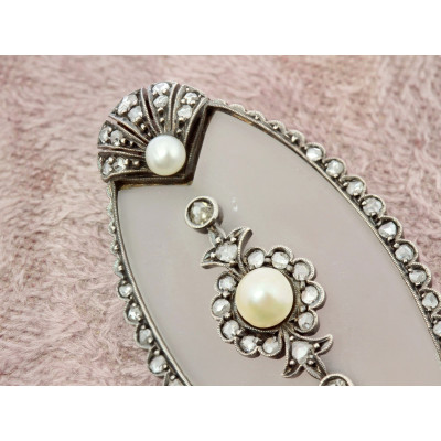 Rakousko-uherská brož s horským křišťálem, diamanty a perlami