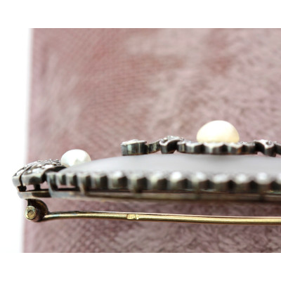 Austro-Hungarian brooch with rock crystal, diamonds, and pearls