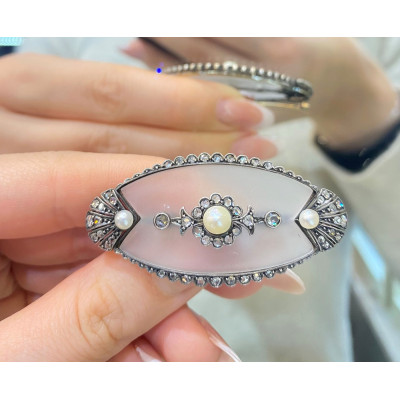 Austro-Hungarian brooch with rock crystal, diamonds, and pearls