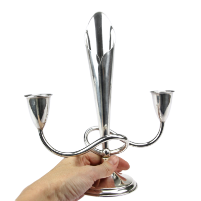 Pair of sterling silver candesticks with vase - Mexico