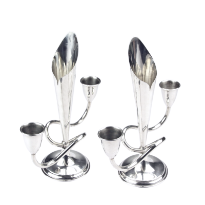 Pair of sterling silver candesticks with vase - Mexico