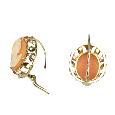 Shell cameo gold earrings