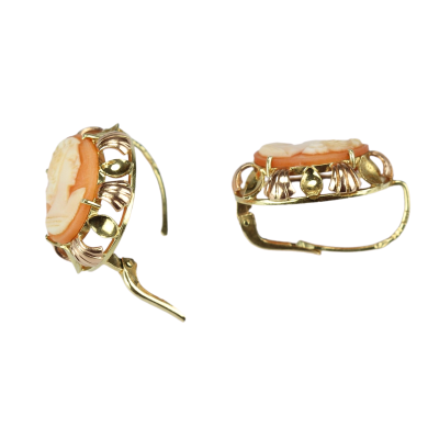 Shell cameo gold earrings