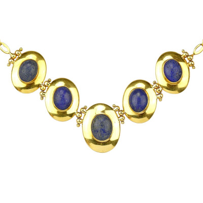 Zlatý náhrdelník s lapisem lazuli - 42 cm