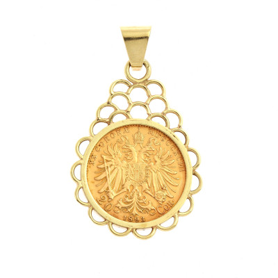 Gold pendant with gold coin - twenty corona of Franz Joseph I. , year 1893