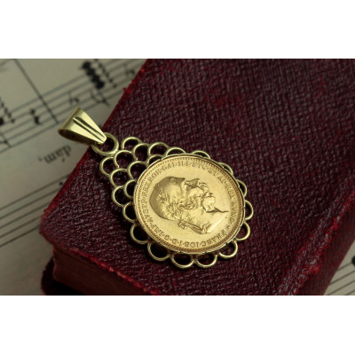 Gold pendant with gold coin - twenty corona of Franz Joseph I. , year 1893