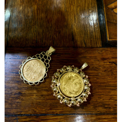 Gold pendant with gold coin - twenty corona of Franz Joseph I. , year 1893